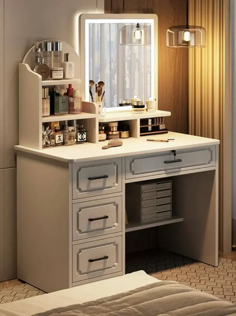 🌟 طاولة تسريح (تسريحة) مودرن متكاملة مع إضاءة LED ورفوف تنظيم