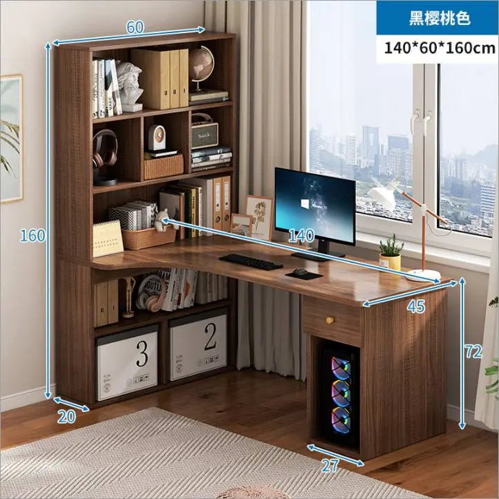 مكتب باللون البني مع رفوف جانبية 