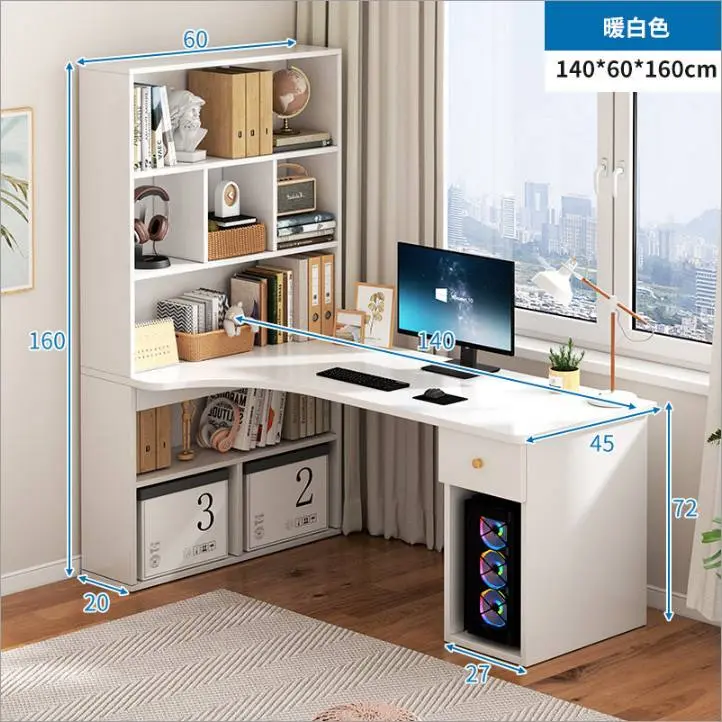 مكتب باللون الابيض مع رفوف جانبية