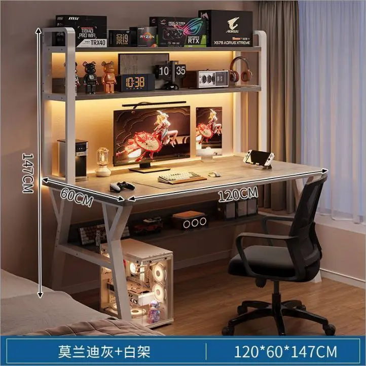 مكتب باللون سكني مع رفوف علوية