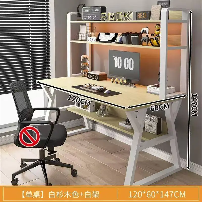 مكتب باللون الابيض مع رفوف علوية 