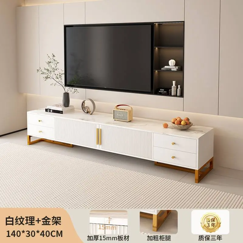 طاولة تلفاز "رويال وايت" – فخامة الرخام والذهب في منزلك 📺✨