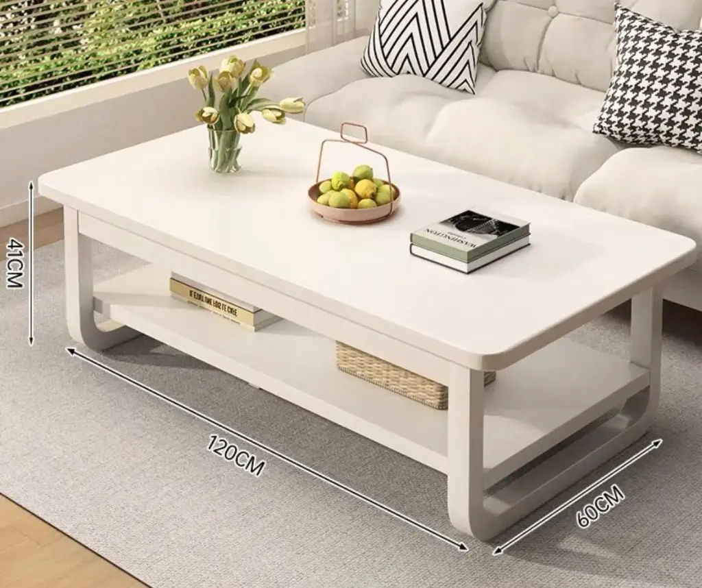 ☕ طاولة وسط "بيور وايت" (Pure White) ذات الطابقين: لمسة من الصفاء والتنظيم العصري في قلب منزلك ☕✨