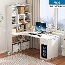 مكتب باللون الابيض مع رفوف جانبية