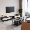 طقم غرفة المعيشة العصري: طاولة تلفاز قابلة للتمدد مع طاولة وسط بتصميم صناعي فاخر ✨